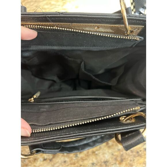 Bebe Purse Quilted Handbag Black Gold Satchel Accents Cocktail Mini Bag - Picture 12 of 15